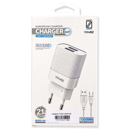 YOURZ Φορτιστής Fast Charge Με 2 USB Και Καλώδιο Type-C